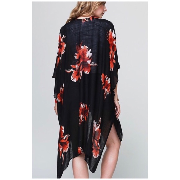 SOLD OUT Black Floral Open Shawl Wrap Top - Picture 5 of 5